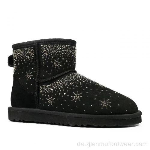 Luxus -Strass -Stiefel echter Schaffellstiefel